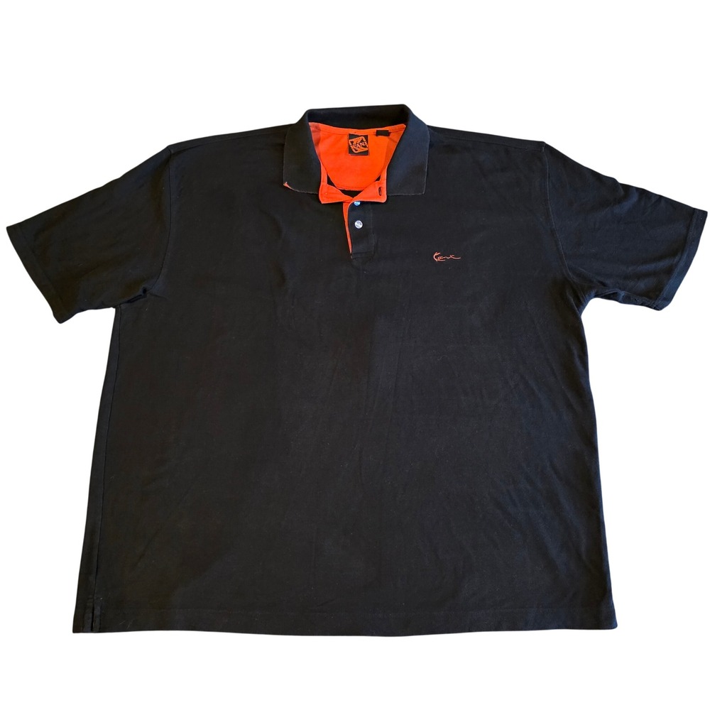 Vintage 90s Karl Kani Black Orange Polo Shirt Mens 4XL Embroidered Hip Hop Top